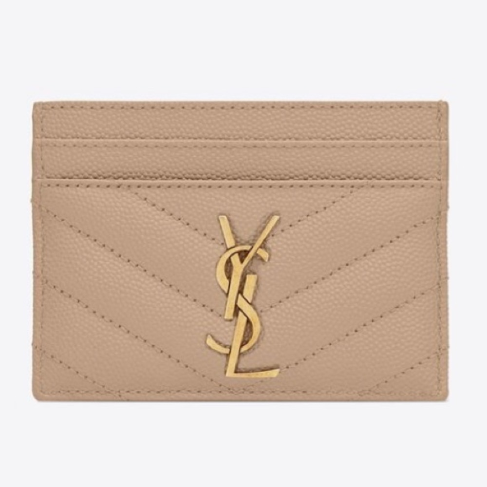 CASSANDRE SAINT LAURENT MATELASSÉ CARD CASE IN GRAIN DE POUDRE EMBOSSED LEATHER